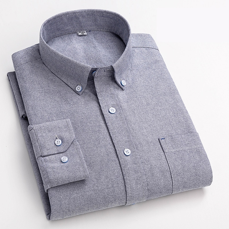 Herr Skjorta Button Down skjorta Oxford skjorta Enfärgad / vanlig färg Bröllop Semester Vit Blå Purpur Ljusgrå Långärmad Nedvikt Alla årstider Kläder Button-Down 2025 - $26.99 –P5