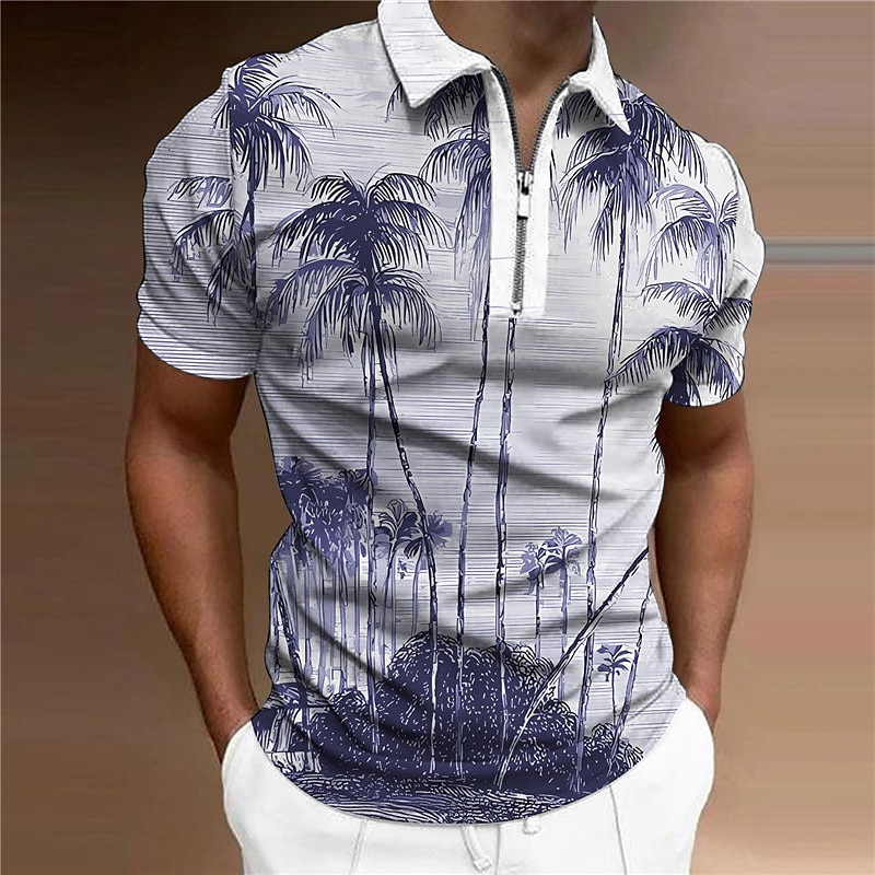 Kentucky Derby Men's Palm Tree Hawaiian Polo Shirts Golf Shirt Short Sleeve Polo Shirts Collared Shirts Casual Beach Wear Vacation Wear Tropical Wear Party Outfits 3D Print Quarter Zip Polo Purple 2025 - $22.99 –P2