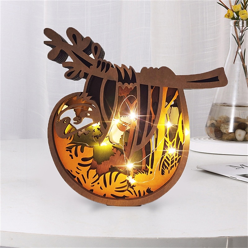 Деревянные украшения в виде животных, светодиодный светильник, 3d полая резьба, домашний декор, фигурки, ремесла, офисный стол, украшения для спальни, аксессуары 2025 - $21.99 –P14