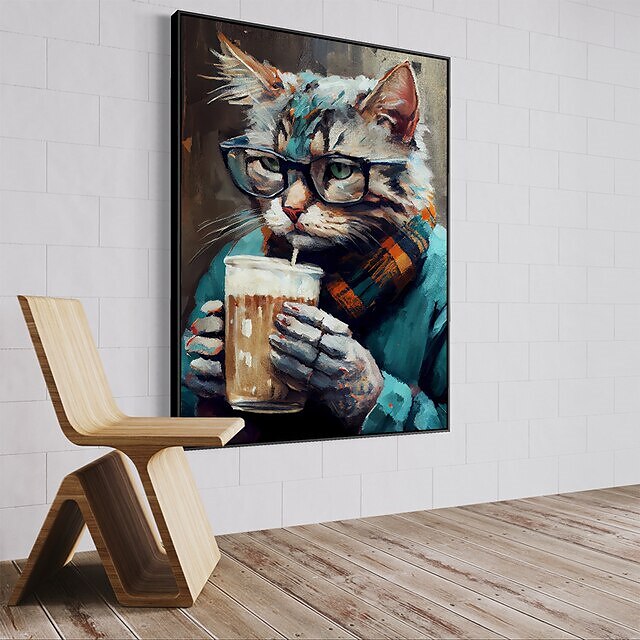 1st punkrock kattporträtt oljemålning väggkonst original konsttryck felino anmail mpressionist heminredning djurhus husdjursdekor 2025 - $18.49 –P7