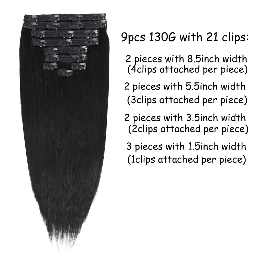 Clip in Hair Extensions Real Human Hair 9pcs 130g Jet Black Hair Extensions Straight Natural Soft Thick Remy Extensions Straight Clip in Hair Extensions Human Hair 22inch Jet Black Color 2025 - $104.99 –P3
