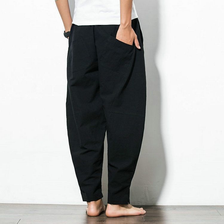 Men's Linen Pants Trousers Summer Pants Straight Pocket Elastic