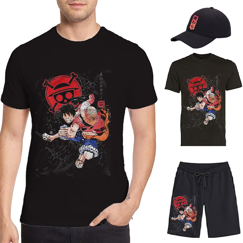 One Piece Apina D.Luffy T-paita Shortsit Lippalakki Painettu Kuvitettu Käyttötarkoitus Miesten Aikuisten Kuuma leimaus Rento / arki 2025 - $31.99 –P2