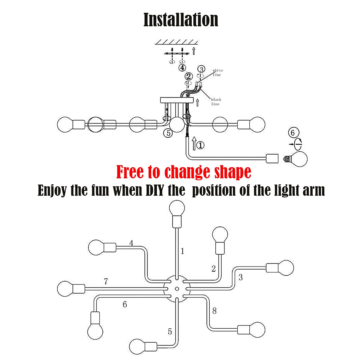 Free form DIY Semi-embedded Ceiling Lamp 4-8 Lamps E26/E27 Industrial Style Chandeliers Black and Gold Medieval Chandeliers Suitable for Bedroom Dining room Living Room AC110V AC220V 2025 - $57.99 –P1