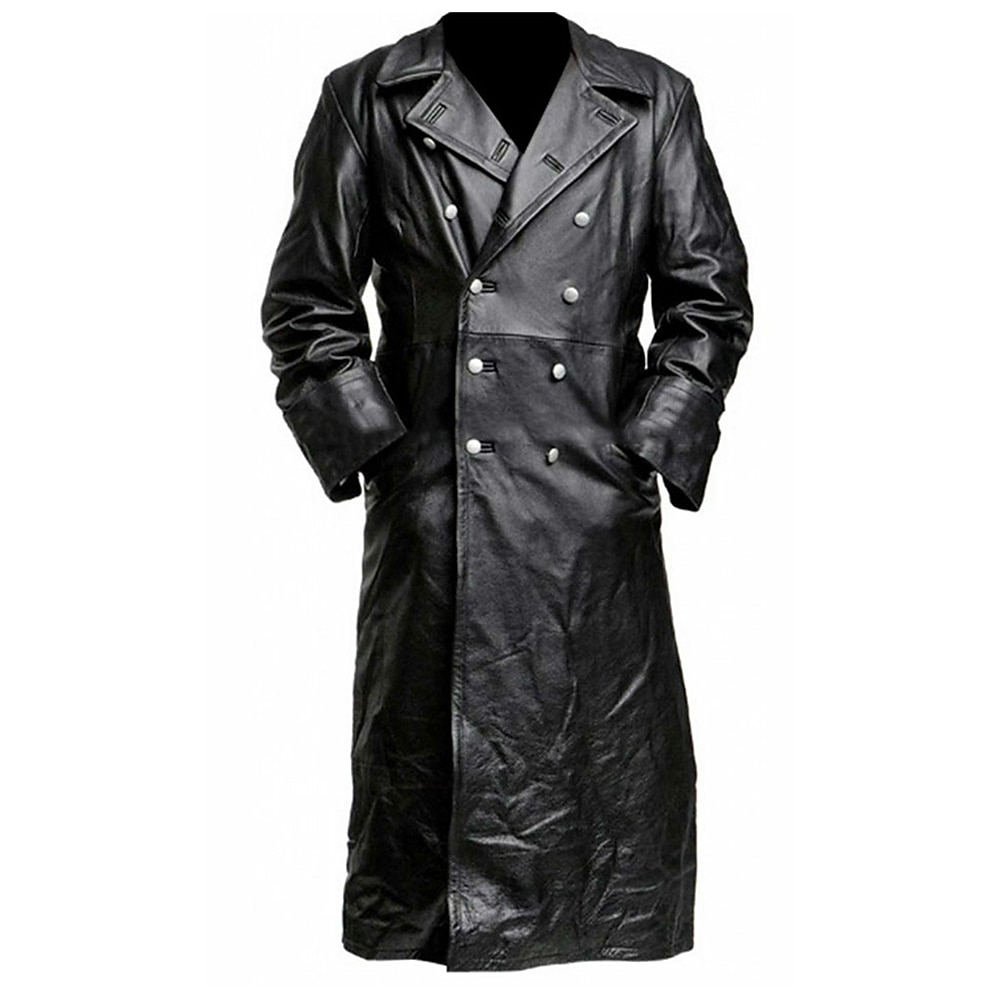 Set mit PU-Leder-Trenchcoat, gerades Bein, Motorradhose, Zylinder, Hut, Punk, Gothic, mittelalterlich, Steampunk, Pestdoktor, Herren, Reiter, Biker, lässig, täglich, Cosplay, Kostüm, Karneval, 2025 - $113.99 –P2