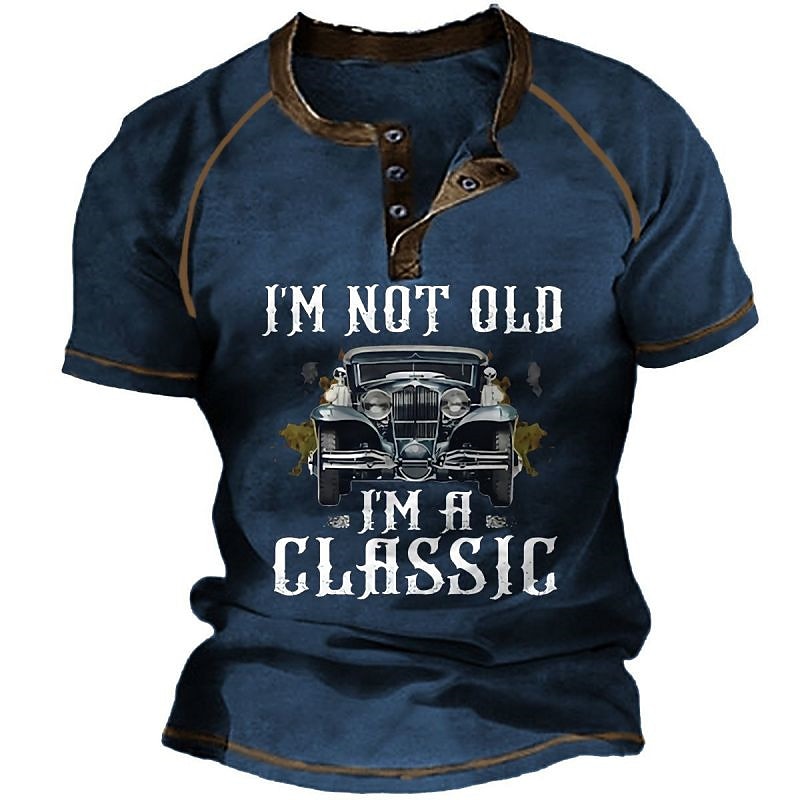 Miesten graafinen t-paita Hauska 'En ole vanha olen klassinen vintage-auto' lyhythihainen henley 2026 - $23.99 –P2