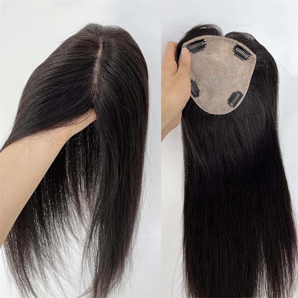 haar toppers voor vrouwen 100% remy menselijk haar topper haarstukje 12*13cm volledige zijde basis steil haar voor dunner wordend haar haaruitval cover grijs haar 2025 - $172.99 –P6
