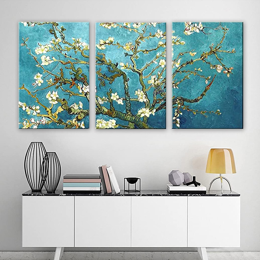 giclee vászonnyomatok fali dekorációhoz van Gogh festmények mandulavirág modern 3 részes kifeszített és bekeretezett absztrakt virágok műalkotás otthoni irodai dekoráció 2025 - $61.99 –P2