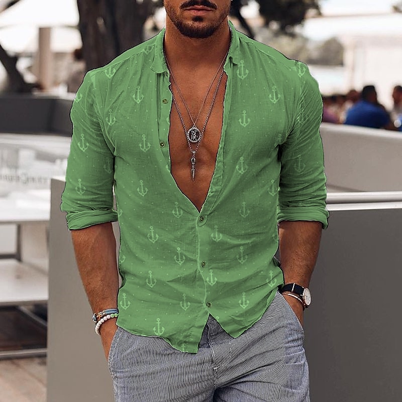 Per uomo Camicia Camicia hawaiana Pop art Hawaiano Aloha Timone Design Collo ripiegabile Verde chiaro Blu marino Blu Verde Grigio Esterno Strada Manica lunga Bottone giù Abbigliamento Di tendenza del 2025 a $3.59 –P5