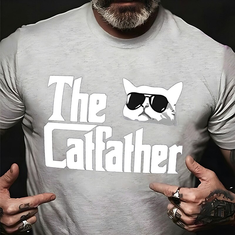 Men's Cat Letter Graphic Prints T Shirt Graphic Tee 100% Cotton Short Sleeve Graphic Shirt Red Blue Green Comfortable Tee Vacation Street Fashion Designer Clothing 2025 - $15.99 –P2