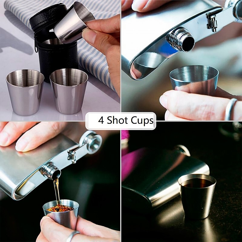 4 Stainless Steel Shot Cups Drinking Vessel with Black Leather Carrying Case (30ml) Outdoor Camping Travel Unbreakable Metal Shooters for Whiskey Tequila Liquor Great Barware Gift 2026 - $12.49 –P8