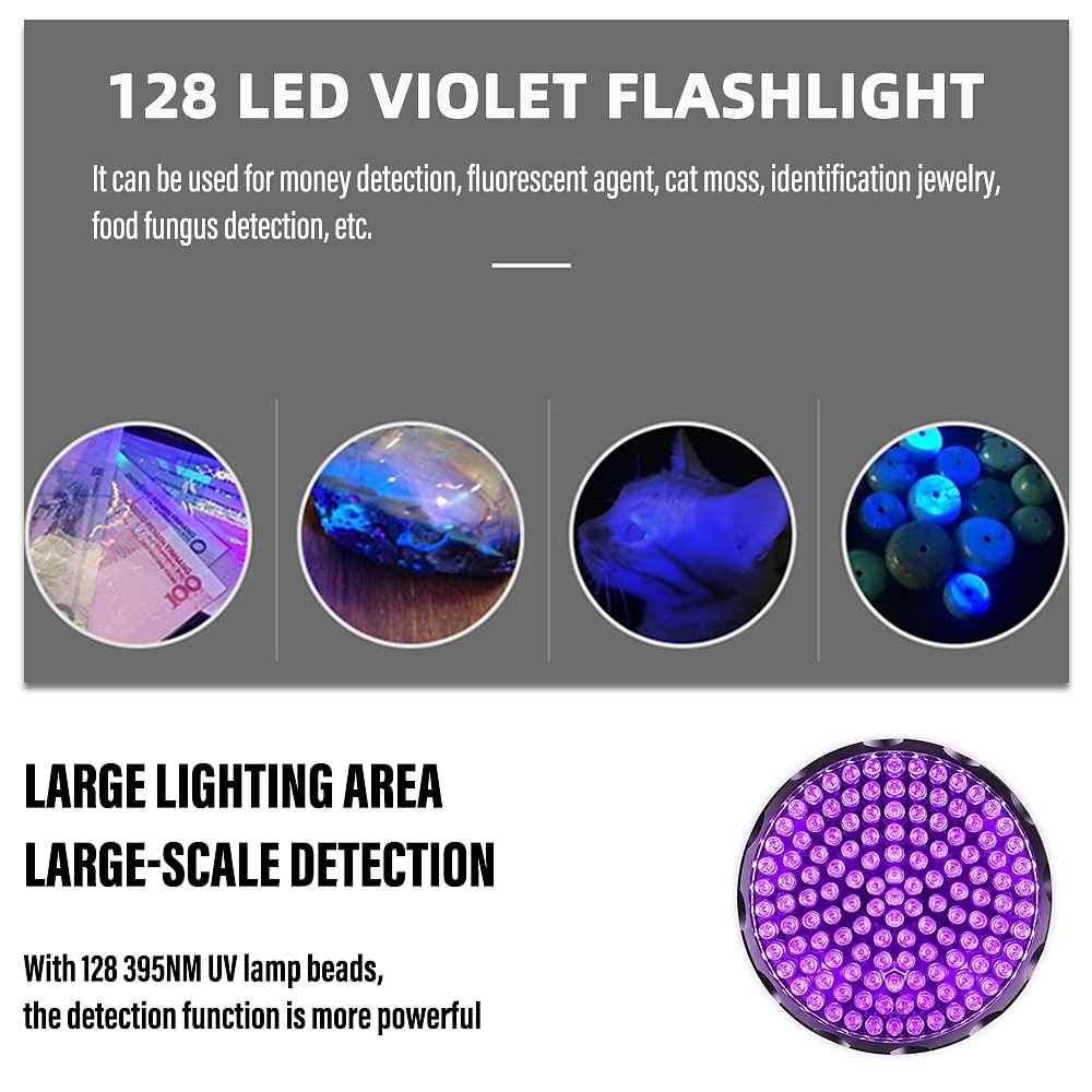 2025年 uv 懐中電灯 128 leds 395nm 紫外線トーチライトランプブラックライト検出器犬の尿ペットの汚れやトコジラミ  コレクション – $33.99 –P5