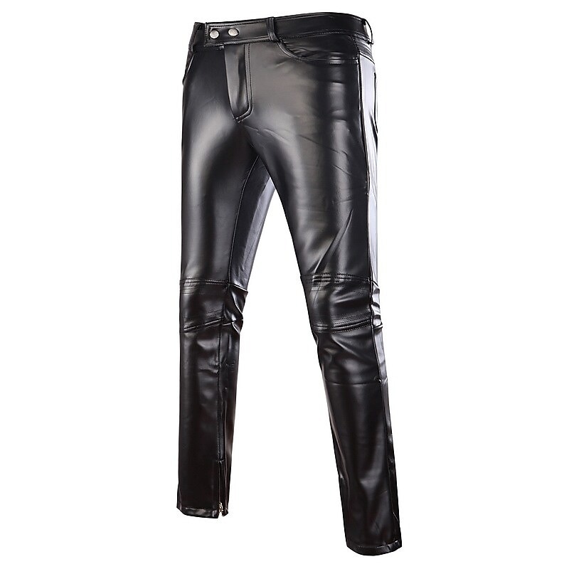 Per uomo magro Pantaloni Pantaloni in ecopelle Gamba dritta Tinta unita Lunghezza intera Feste Per uscire Serata Streetwear Moda Argento Nero Media elasticità del 2025 a $25.99 –P3
