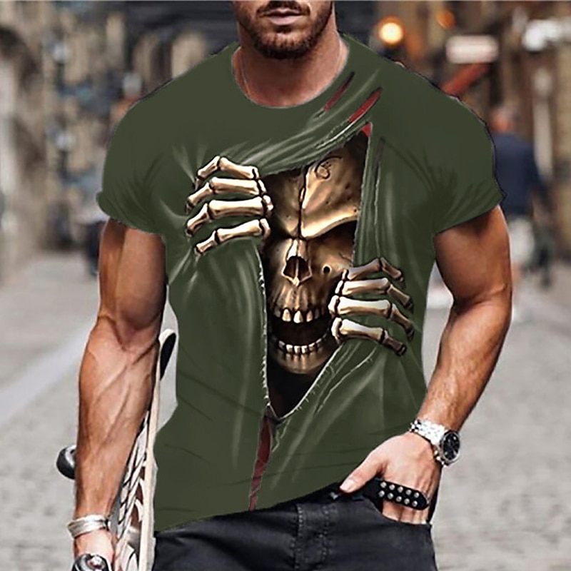 Men's Unisex Skull Graphic Prints T shirt Halloween Shirt Funny T Shirts Short Sleeve T shirt 3D Print Crew Neck Shirt Designer Casual Big and Tall Daily Holiday Black Blue Green Summer Clothing 2025 - $17.99 –P7