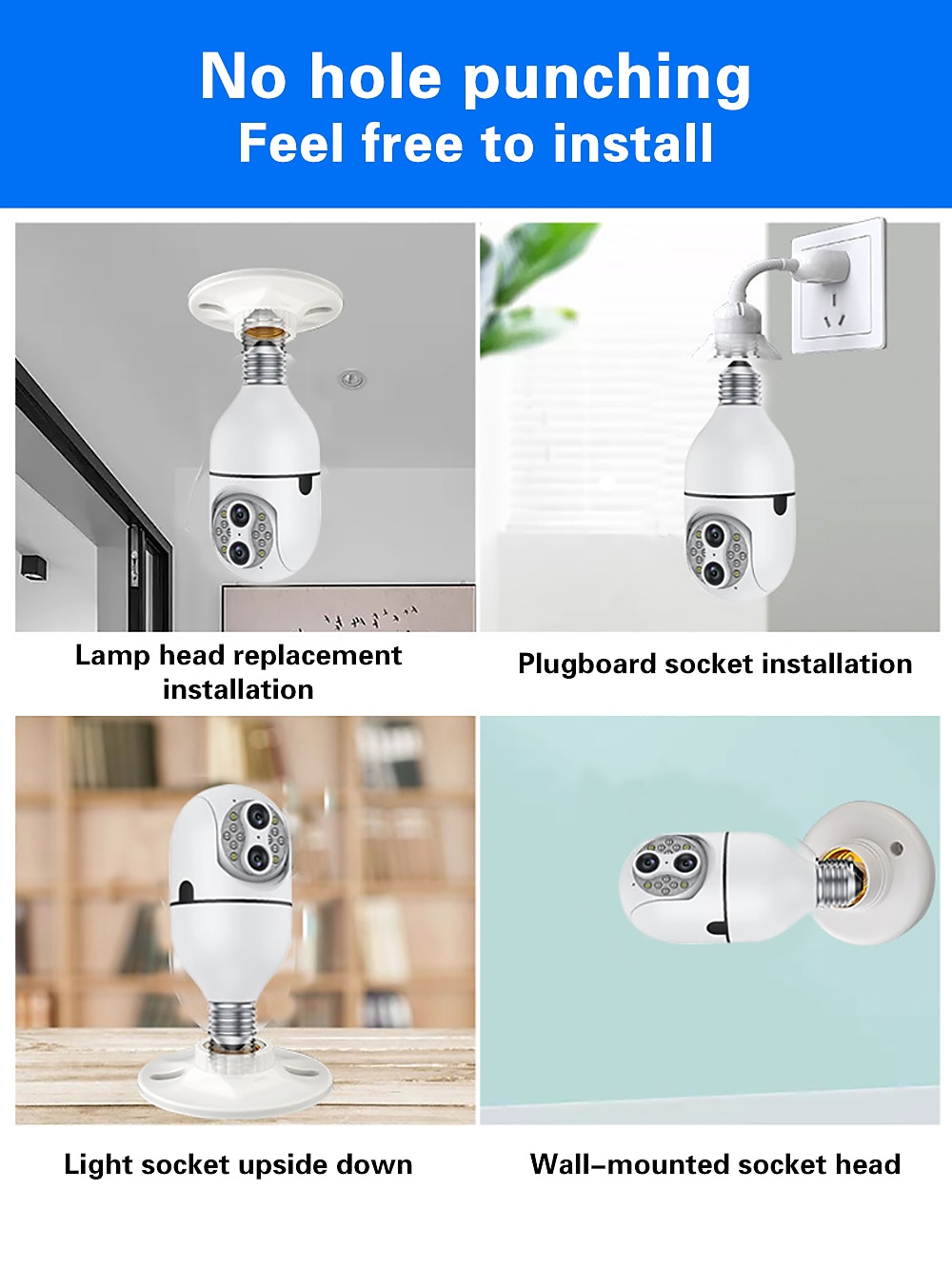 Upgraded Dual Lens 10XHybrid Zoom Light Bulb Security Camera WIFI 360 Auto Tracking Security Camera Color Night Vision Siren& Light Alarm PTZ IP Camera For Home Security 2025 - $52.99 –P10
