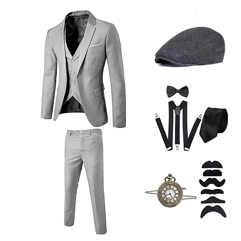 Klasik Retro Řvoucí 20s Kalhoty Úbory Obleky a blejzry Gentleman Gangster Jednobarevné Pánské Výkon Párty Rande Nákrčník Vrchní deska Kalhoty Celý rok 2025 - $81.99 –P3