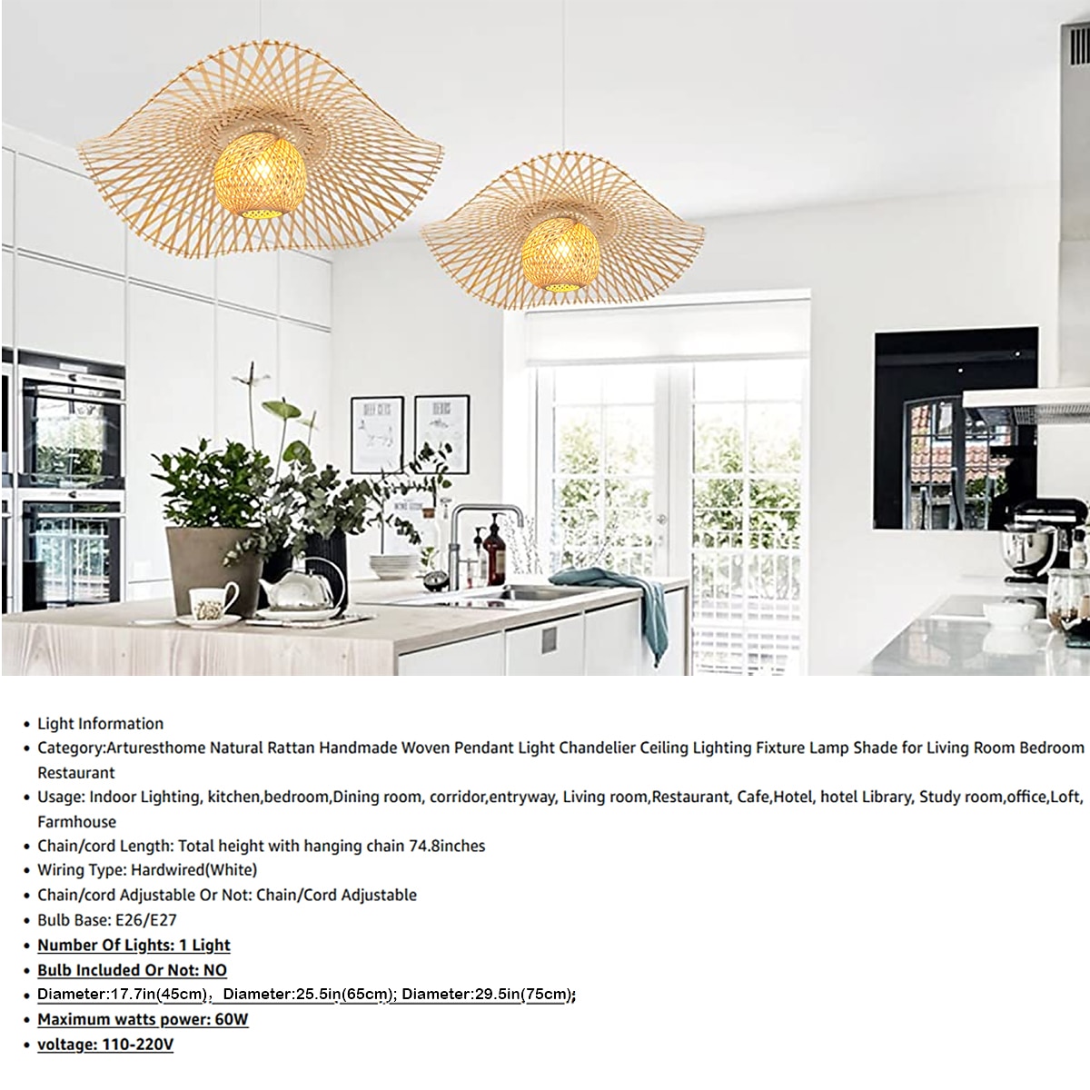 Bamboo Weaving  Ceiling Chandelier Retro Idyllic Style E26/E27 Chandelier Lighting is Applicable to Living Room Bedroom Restaurant Cafe Bar Restaurant Club 2026 - $189.99 –P6
