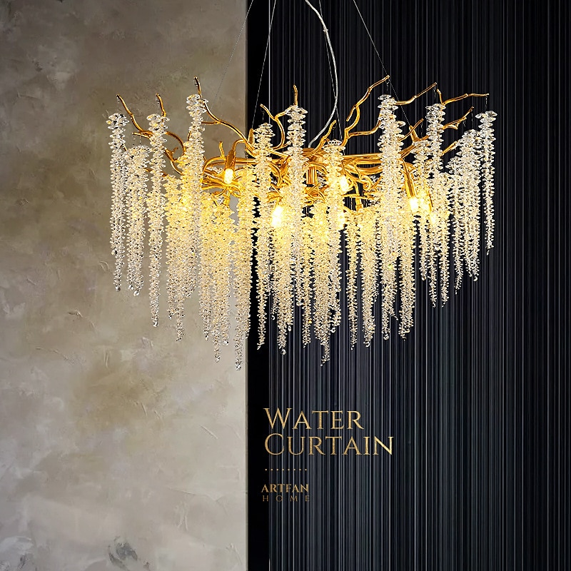 led lysekroner moderne luksus, 23,6"/31,2" 8/12-lys gullkrystall for hjemmeinteriør kjøkken soverom jern kunst tregren lampe kreativ lampe lys varm hvit 110-240v 2025 - $739.49 –P1