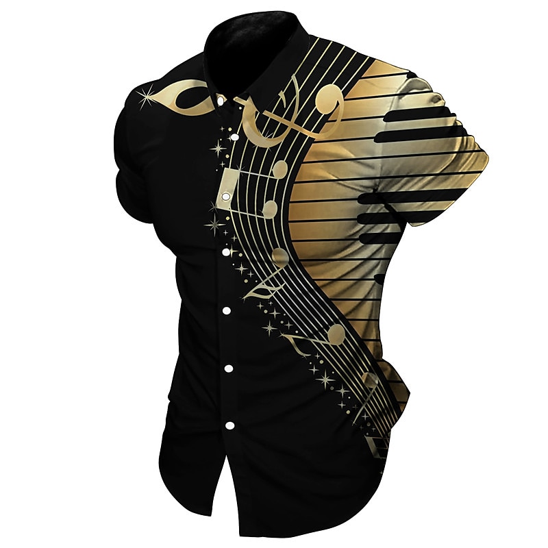 Herren Musik Noten Pano Keys Hemd Knopfhemd Kurzarm Mode Streetwear Designer Outdoor Straße Täglich Sommer Frühling Umlegekragen Druck Button-Down Schwarz Weiß Gelb Rote Purpur 2025 - $24.99 –P1