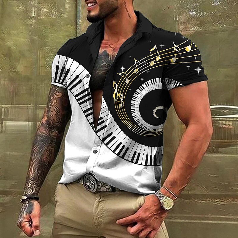 Herren Boardmasters Musik Pano Keys Hemd Knopfhemd Kurzarm Mode Streetwear Designer Lässig Täglich Wochenende Sommer Frühling Umlegekragen Druck Button-Down Aprikose Weiß Purpur Grün 2025 - $22.99 –P1