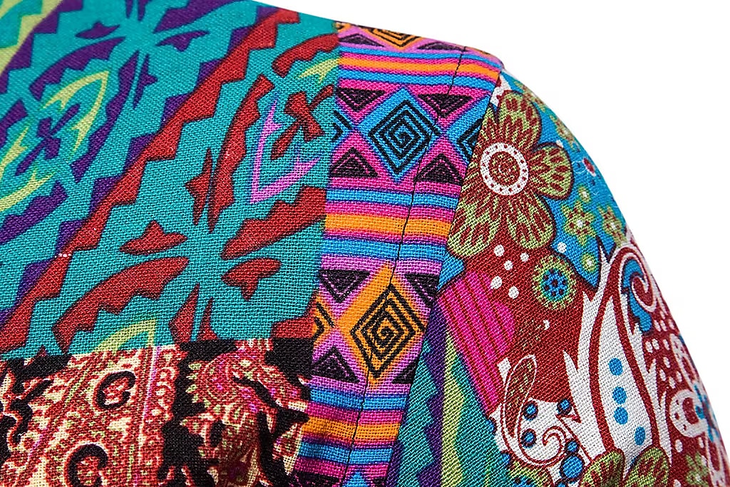 Herren Geometrisch Hemd Boho-Hemd Knopfhemd Langarm Designer Boho Party Kragen Hemdkragen Druck Schwarz Rosa Purpur Grün 2025 - $24.99 –P2