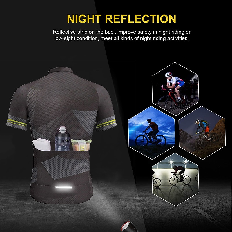 Men's Cycling Jersey Geometic Letter & Number Short Sleeve Bike Jersey Top with 3 Rear Pockets Mountain Bike MTB Road Bike Cycling Quick Dry Reflective Strips Back Pocket Moisture Wicking Sports Dark 2026 - $30.99 –P4