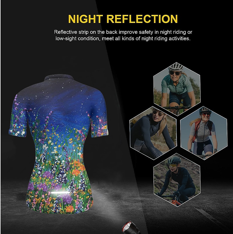 Damen Radtrikot Grafik Blumenmuster Kurzarm Fahhrad Oberteil mit 3 Gesäßtaschen Mountainbike MTB Straßenradsport Schnelltrocknend Reflektierende Streifen Rückentasche Feuchtigkeitsableitend Sport 2026 - $30.99 –P4