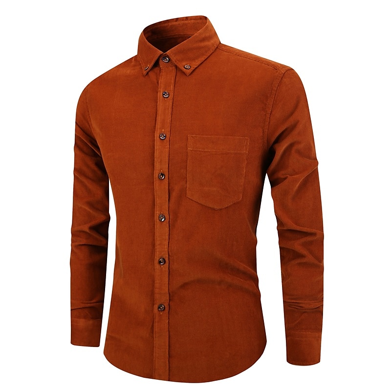 Miesten Rento paita Vakosamettipaita Button Up paita Tavallinen Loma Arki-asut Tumman ruskea Laivaston sininen Kahvi Pitkähihainen Nelikulmainen kaula-aukko Kesä Vaatetus Tasku 2025 - $17.99 –P1