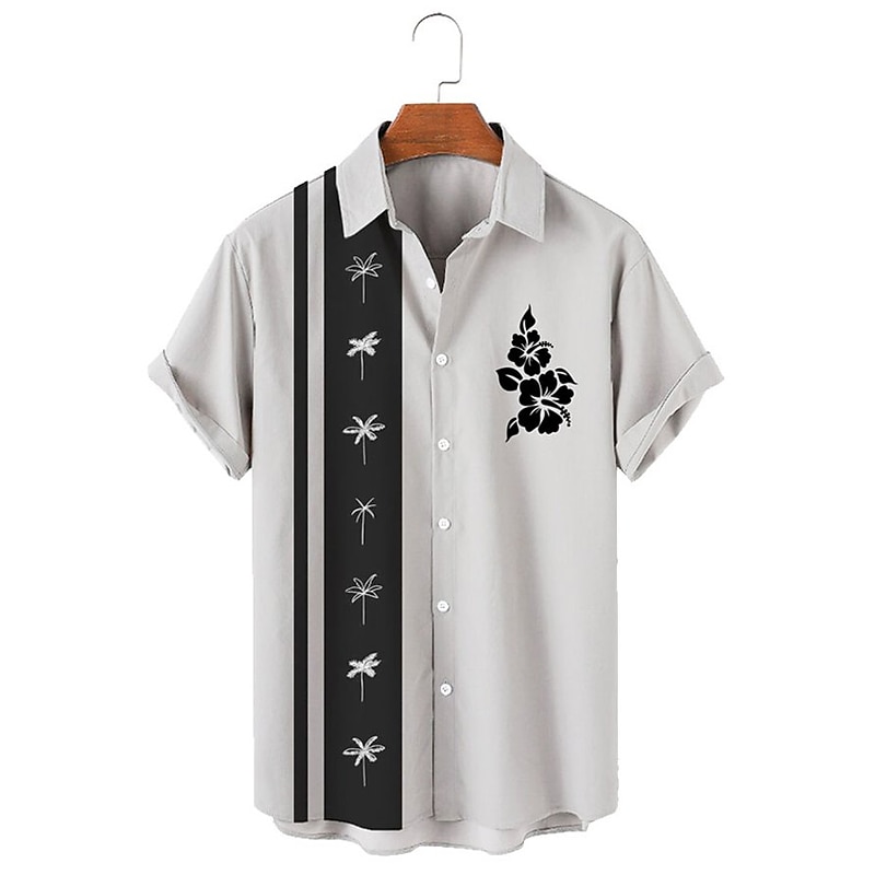Herren Hemd Sommerhemd Lässiges Hemd Kurzarm Modisch 1950s Brautkleider schlicht Urlaub Täglich Ausgehen Sommer Umlegekragen Bedruckt Schwarz Weiß Gelb Blau Dunkelblau 2025 - $25.99 –P1