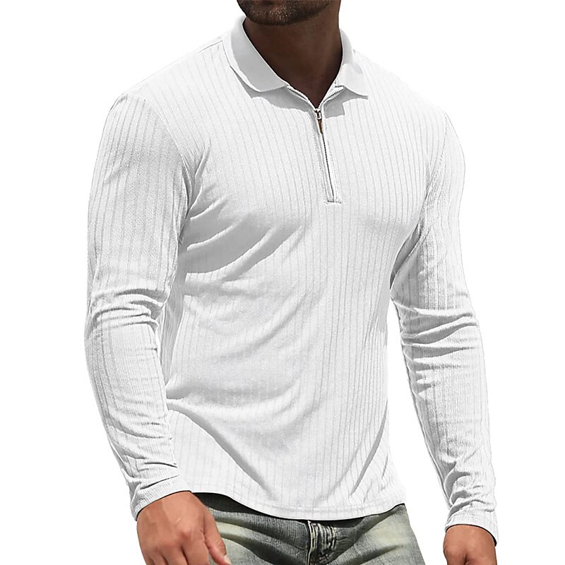 Men's Golf Shirt Knit Polo Casual Holiday Lapel Quarter Zip Long Sleeve Fashion Basic Plain Quarter Zip Summer Regular Fit Black White Wine Camel Green Dark Blue Golf Shirt 2025 - $20.99 –P5