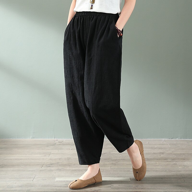 Women's Linen Pants Pants Trousers Baggy Full Length Faux Linen Side Pockets Baggy Fashion Casual Daily Black White M L 2023 - US $16.99 –P1