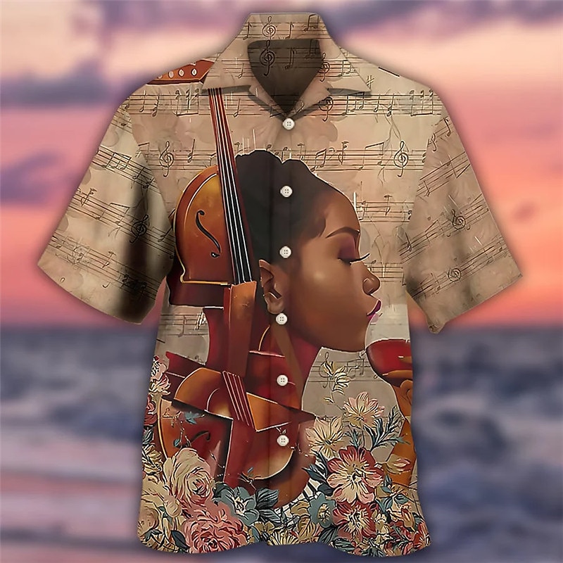 Męskie Jedzenie Muzyka Gitara Koszula Koszula hawajska Zapinana na guziki koszula Krótki rękaw Sport Moda Moda miejska Codzienny Hawajskie Święto Lato Wiosna Kubański kołnierz Nadruk Przycisk w dół 2025 - $24.99 –P3
