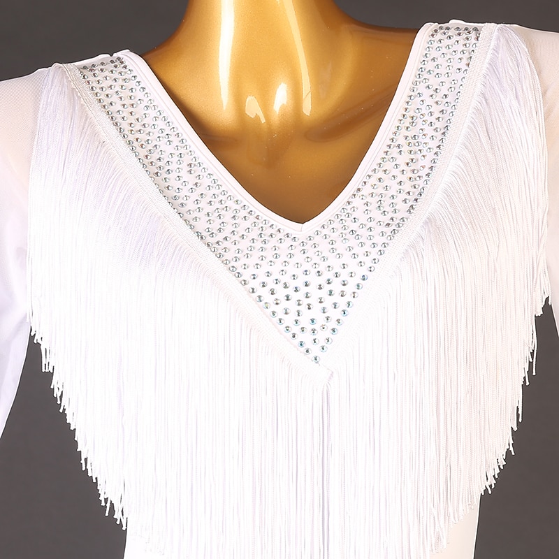 dans salsa latinsk dansklänning strass fransad tofs delad led dam prestationsträning långärmad hög spandex tyll 2025 - €169.99 –P6