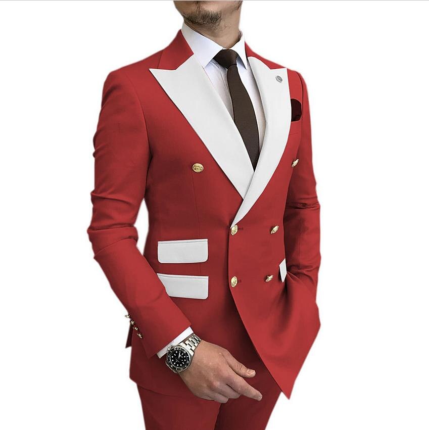Heren Trouwen Prom Pakken Champagne Blauw Effen Kleur Standaard Fit 2 Delig Dubbel Breasted Zes-knopen 2025 - $131.99 -P2