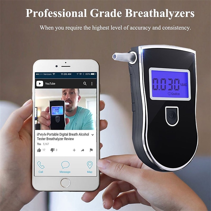 Professional Digital Breath Alcohol Tester Breathalyzer Analyzer Detector Practical AT818 2025 - $43.99 –P5
