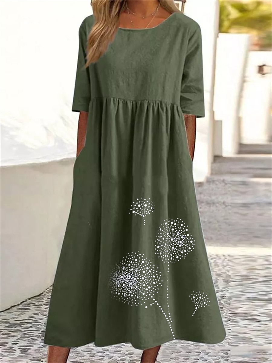 Per donna Verde militare Nero Rosa Estate Primavera Autunno Abito maxi Abiti in cotone e lino Vestito Casual Abito a tunica Essenziale Casual Maturo All'aperto Vacanza Quotidiano Vestibilità comoda del 2025 a $32.99 –P5
