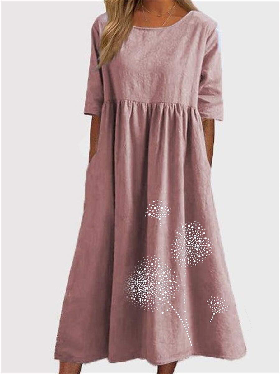 Per donna Verde militare Nero Rosa Estate Primavera Autunno Abito maxi Abiti in cotone e lino Vestito Casual Abito a tunica Essenziale Casual Maturo All'aperto Vacanza Quotidiano Vestibilità comoda del 2025 a $32.99 –P8