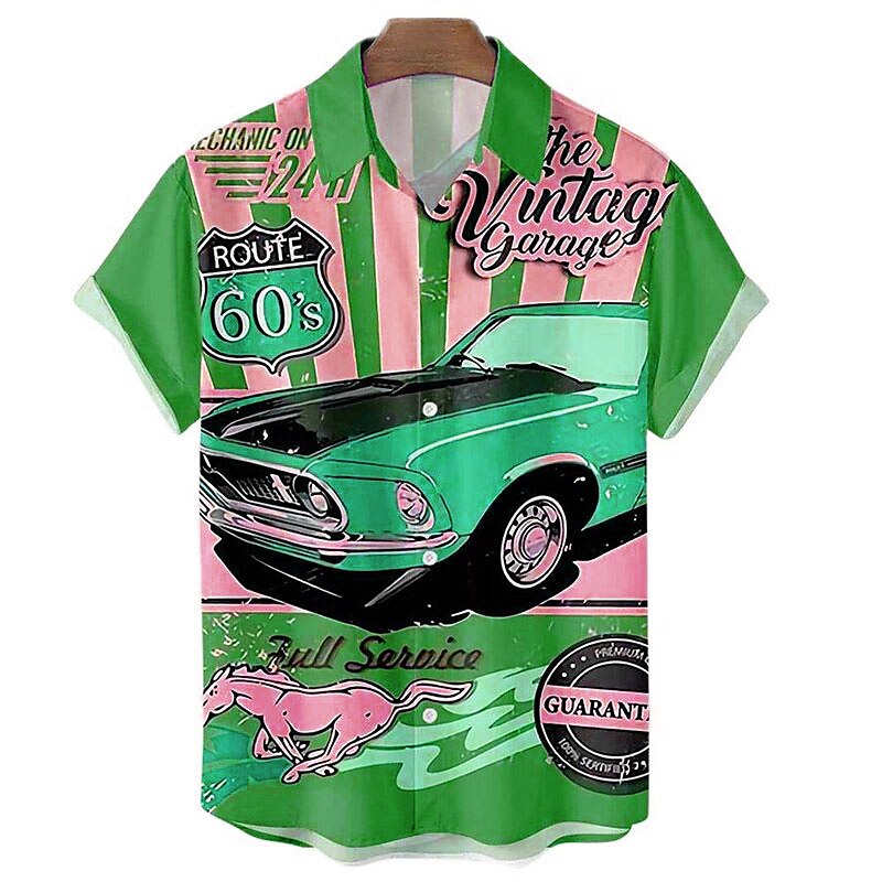 Men's Car Letter Shirt Summer Hawaiian Shirt Aloha Shirt Short Sleeve Shirt Turndown Vintage Fashion Hawaiian Outdoor Street Casual Red Royal Blue Blue 3D Print S M L 2025 - $24.99 –P4