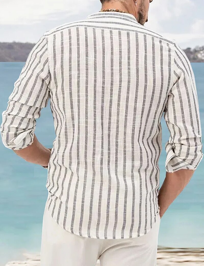 Per uomo Maglietta informale Camicia estiva Camicia da spiaggia Bianco Rosa Blu Manica lunga A strisce Colletto Primavera estate Hawaiano Per eventi Abbigliamento Stampa del 2025 a $22.99 –P2