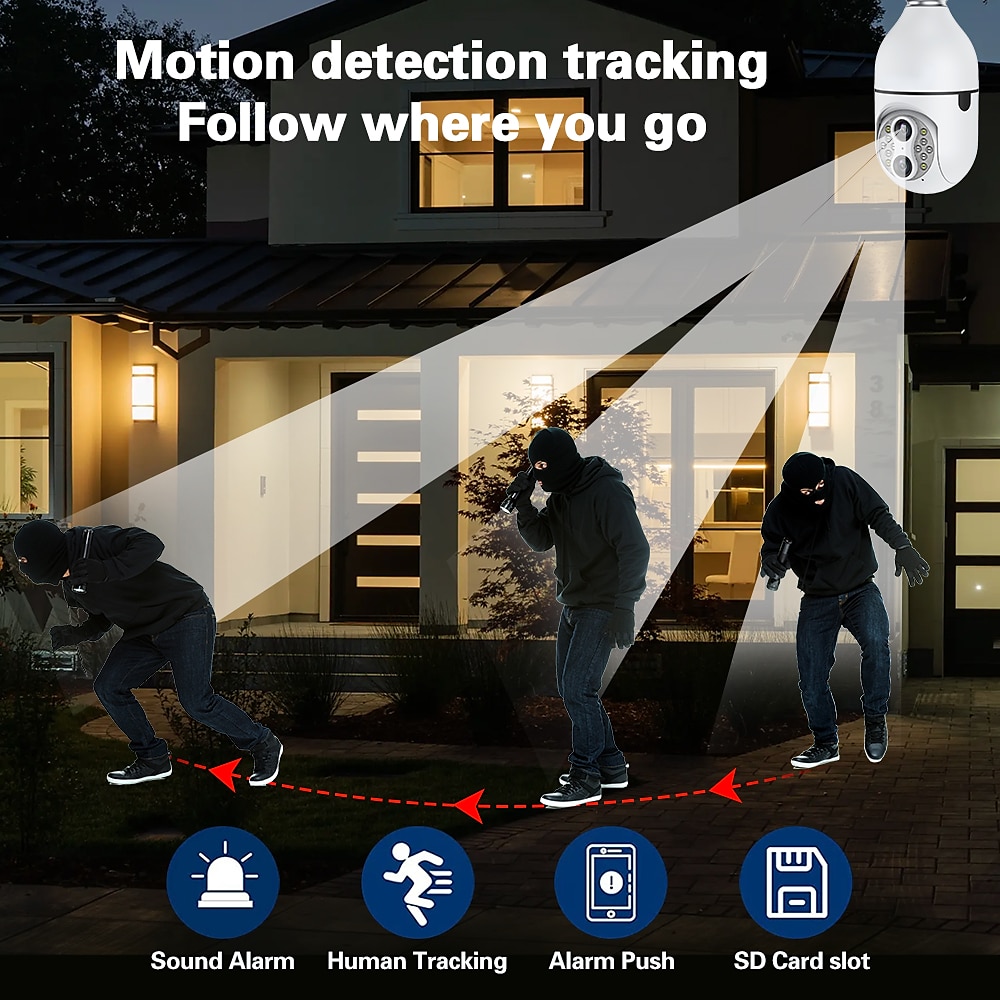 Upgraded Dual Lens 10XHybrid Zoom Light Bulb Security Camera WIFI 360 Auto Tracking Security Camera Color Night Vision Siren& Light Alarm PTZ IP Camera For Home Security 2025 - $52.99 –P1
