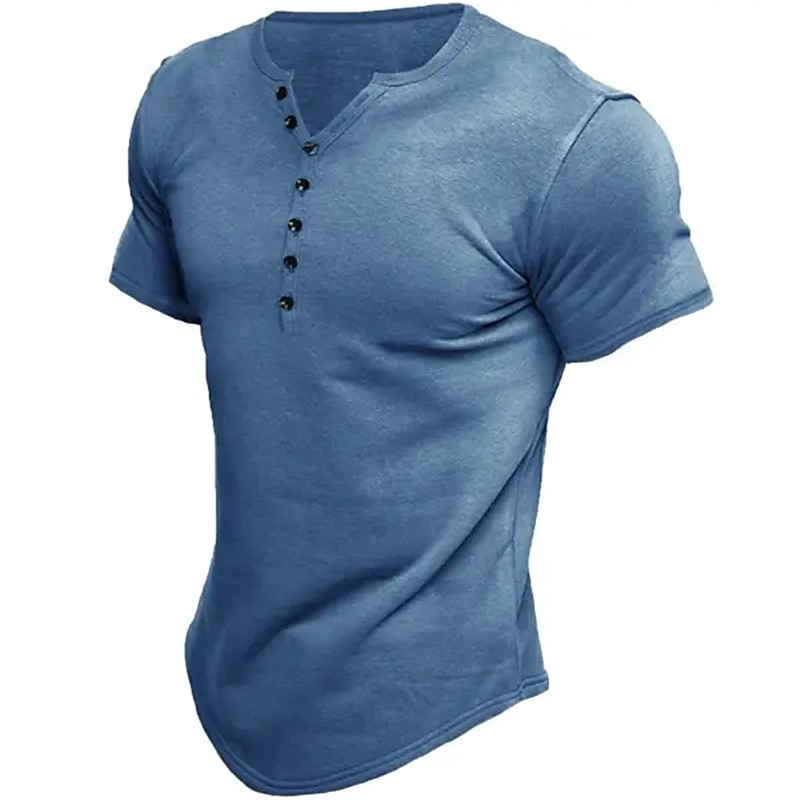 Pánské Tričko Tričko Henley Tričko Top Bez vzoru Do V ulice Dovolená Krátké rukávy Tlačítko Oblečení Módní Základní 2025 - $17.99 –P5