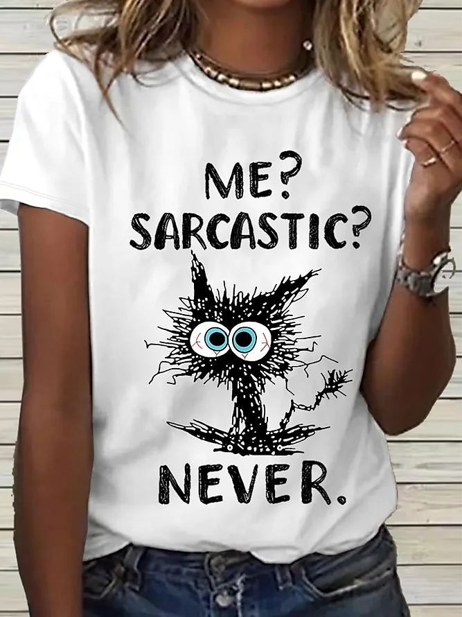 t-shirt basique pour femme avec imprimé de lettres de chat drôles à manches courtes et col rond pour tous les jours et le week-end blanc rose bleu de 2025 ? $19.99 –P3