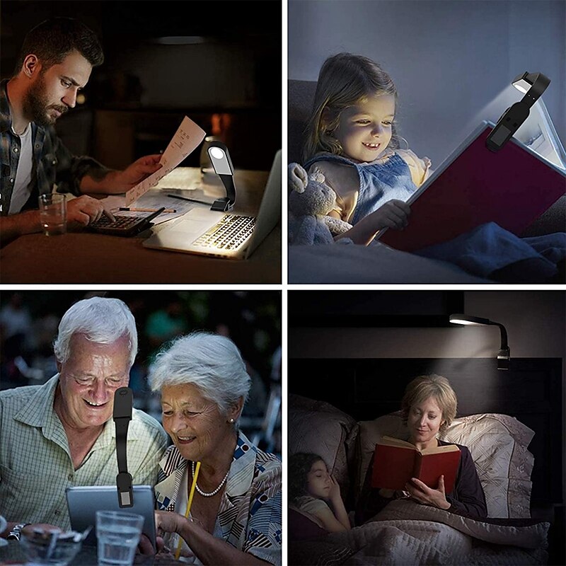 Luz de clip de lectura en el libro, batería negra, recargable, flexible, led, protección ocular, luces de lectura nocturnas, mini lámpara portátil para estudiantes 2025 - $17.99 –P3