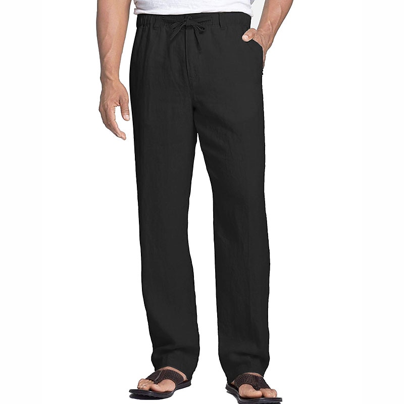 Herr Linne Byxor Långbyxor Casual byxor Sommarbyxor Strandbyxor Ficka Elastisk midja Slät Komfort Mjuk Dagligen Utomhus Utekväll Mode Ledigt Blå Kaki 2026 - $24.99 –P7