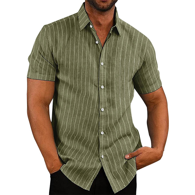 Men's Shirt Summer Shirt Button Up Shirt Striped Shirts Black Army Green Gray Light Blue Short Sleeve Striped Turndown Print Street Daily Button-Down Clothing Apparel Polyester Fashion Casual 2025 - $20.99 –P4