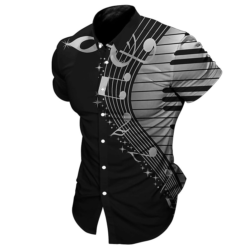Herren Musik Noten Pano Keys Hemd Knopfhemd Kurzarm Mode Streetwear Designer Outdoor Straße Täglich Sommer Frühling Umlegekragen Druck Button-Down Schwarz Weiß Gelb Rote Purpur 2025 - $24.99 –P2
