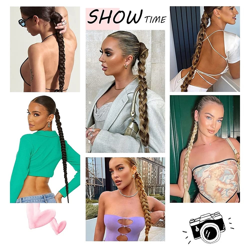 36 Inch Ponytail Extension Synthetic Long Braided Ponytail Extensions with Hair Tie Straight Wrap Around Hair Pretty Hair Ponytails Hair pieces For Women Daily Use 2025 - $15.99 –P6