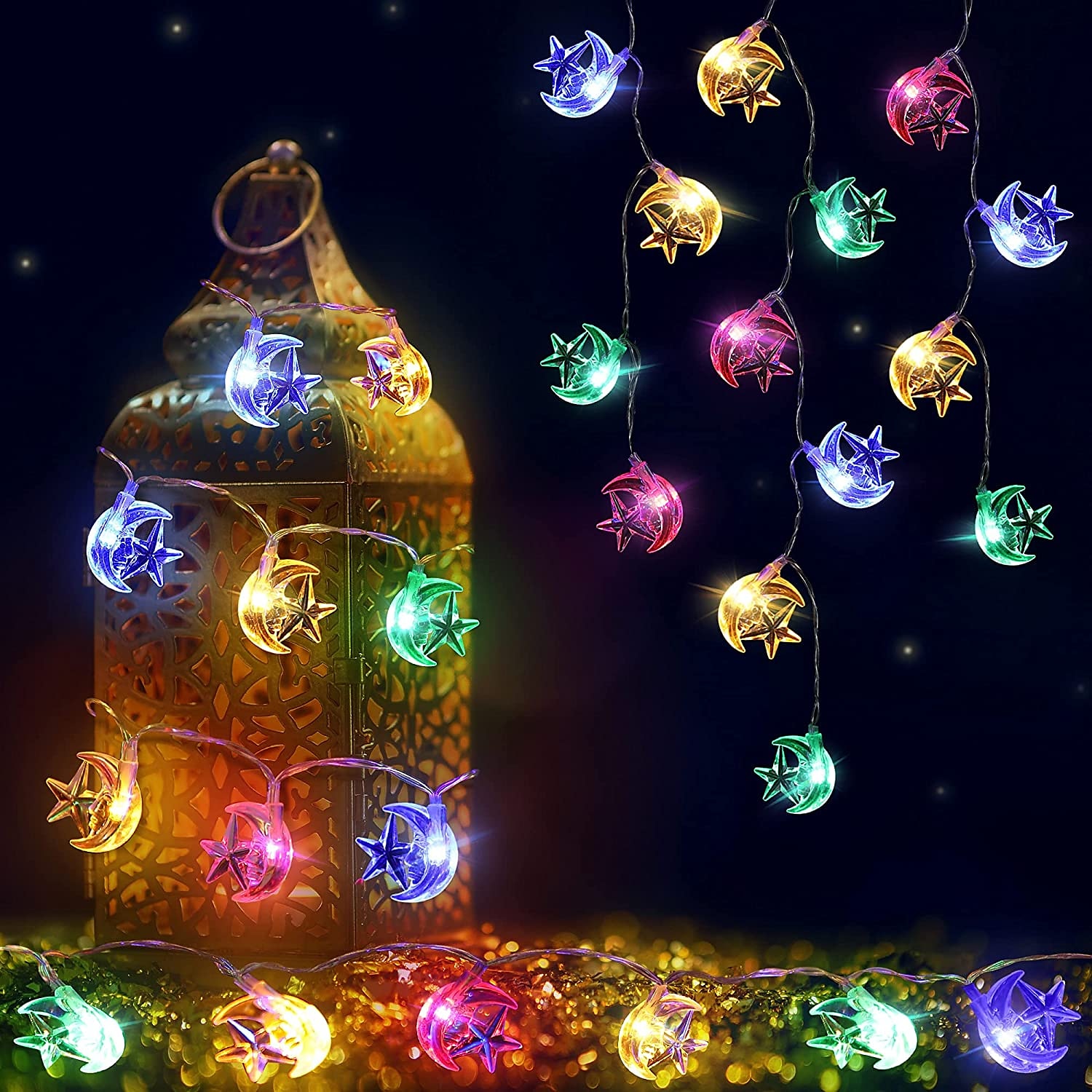 Moon stars fairy string lights 3m 20 leds 6m 40 leds ramadan string lights zasilany z baterii na ramadan boże narodzenie wesele dekoracje na patio domu 2025 - $12.49 –P1