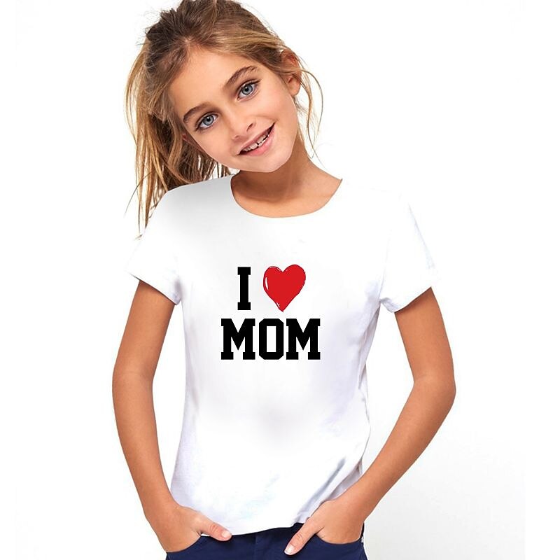 Gyerekek Lány Póló Szöveg Hétköznapi Rövid ujjú Crewneck Divat Pamut 7-13 év Nyár Világosfehér Fekete Fehér 2025 - $13.99 –P1