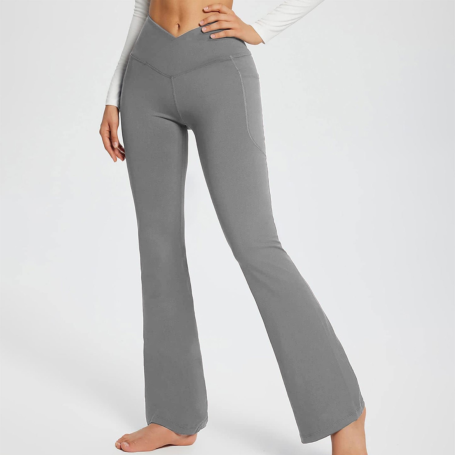 Pentru femei Pantaloni de yoga Buzunare laterale Picior Larg Talie Înaltă Yoga Fitness Gimnastică antrenament Pantaloni Gri Închis Negru Alb Spandex Toamnă Sport Îmbrăcăminte de Sport  Strech 2025 - $24.99 -P8